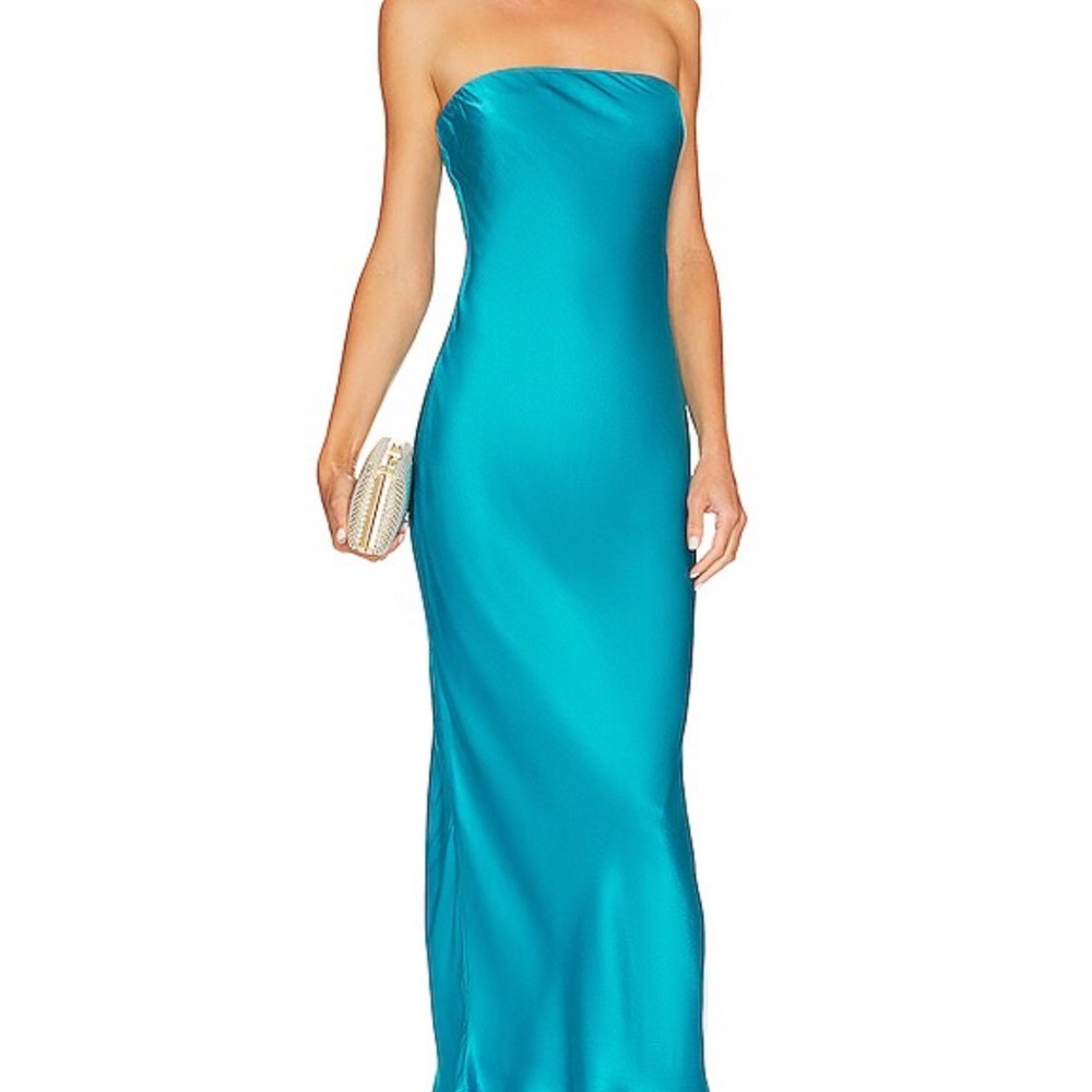 Revolve SNDYS Strapless Satin Blue Dress, Worn Once